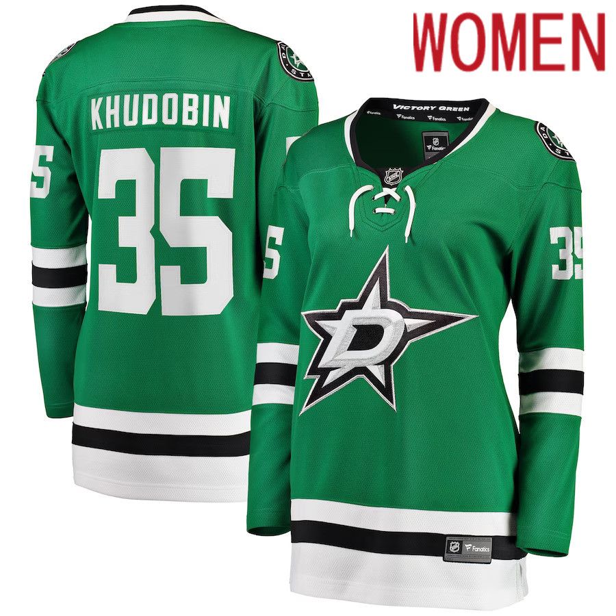 Women Dallas Stars #35 Anton Khudobin Fanatics Branded Kelly Green Home Breakaway Player NHL Jersey->women nhl jersey->Women Jersey